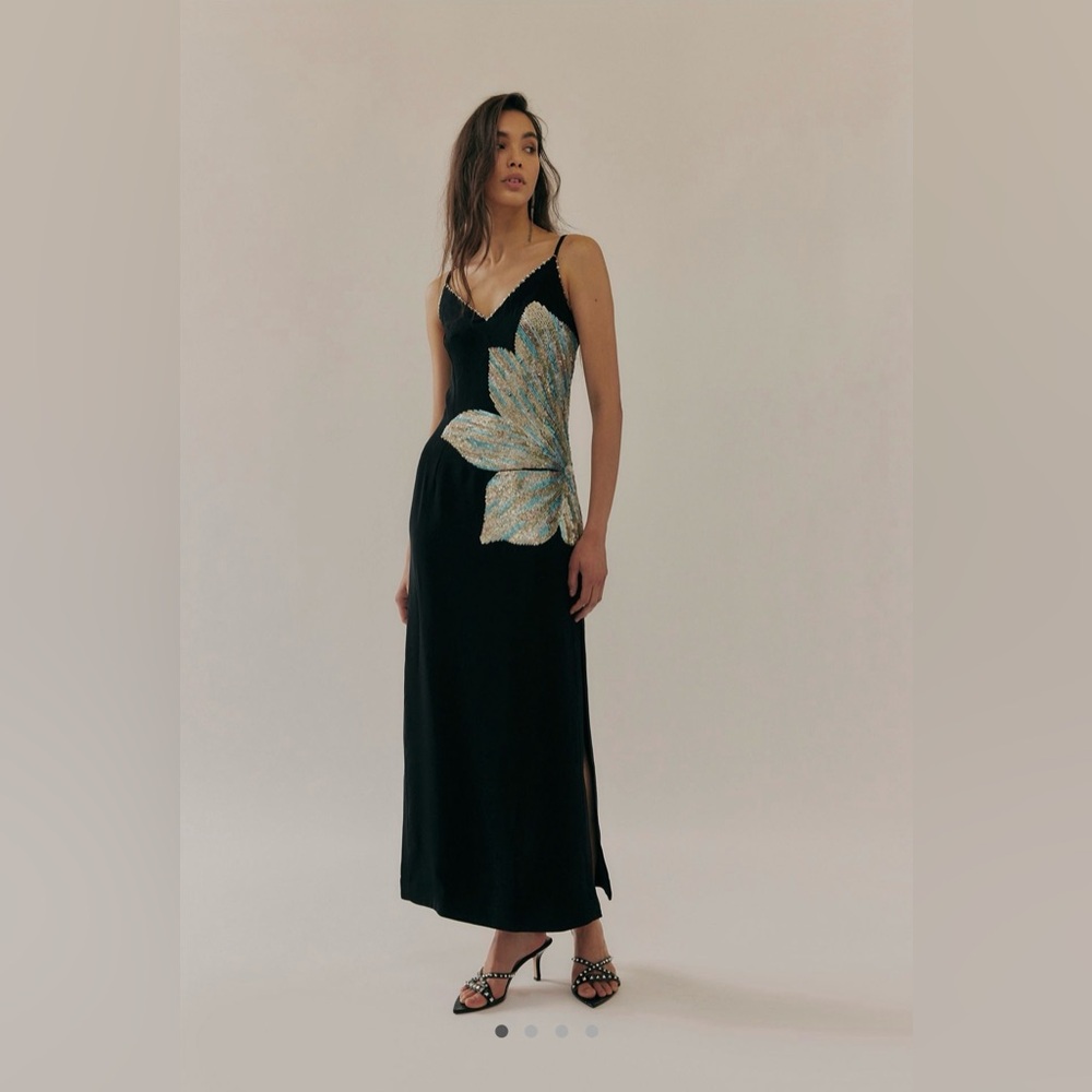 Free People x La Fuori Silk Calla Blue Lily Noir Dress Maxi NWT🔖